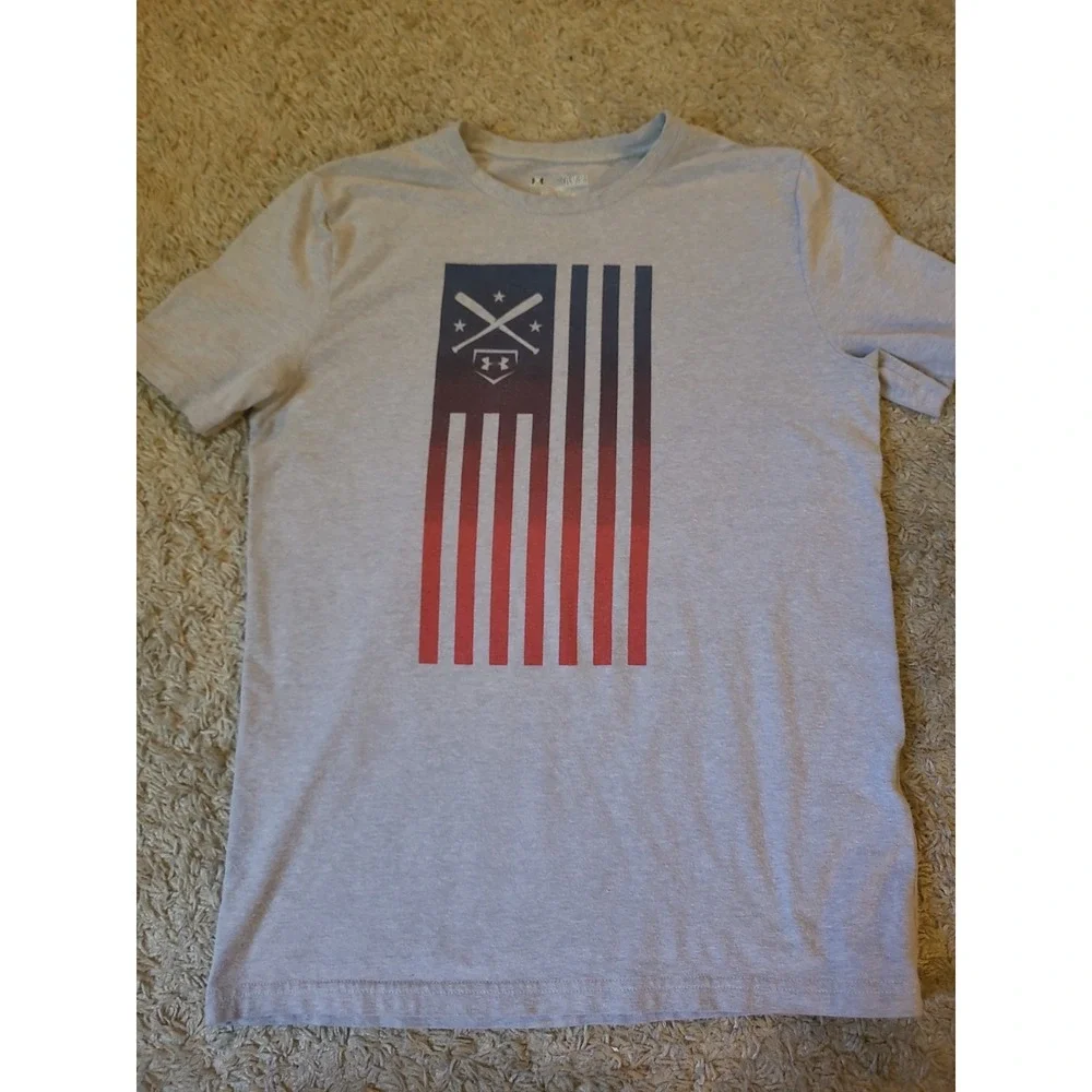 Under Armour Heatgear baseball flag t shirt boys Youth large Gray